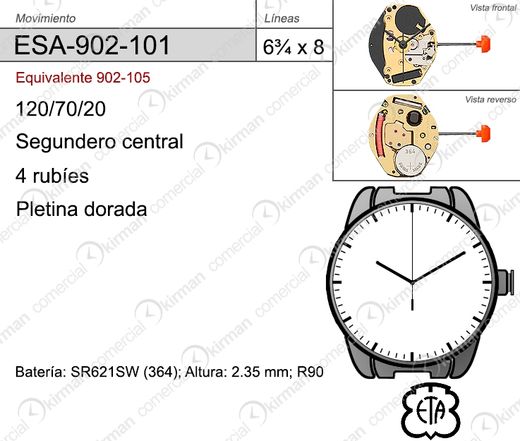 Movimiento Reloj Cuarzo ETA ESA-902-101