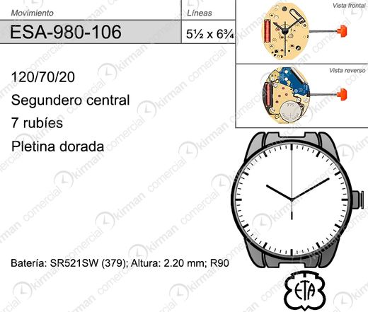 Movimiento Reloj Cuarzo ETA ESA-980-106