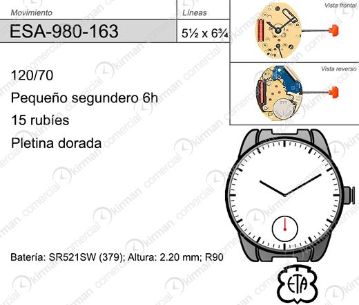 Movimiento Reloj Cuarzo ETA ESA-980-163