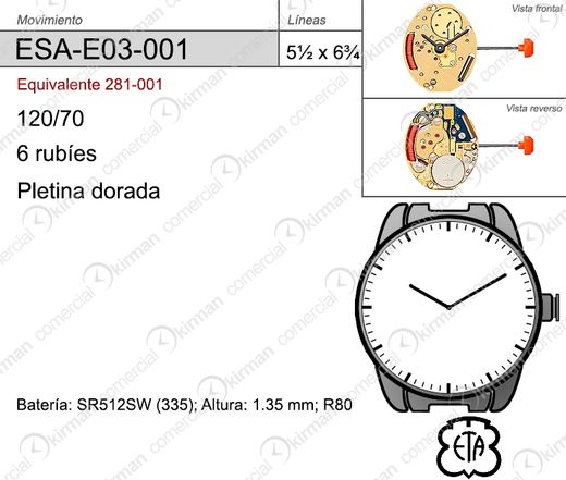 Movimiento Reloj Cuarzo ETA ESA-E03-001