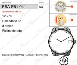 Movimiento Reloj Cuarzo ETA ESA-E61-041 Calendario 3H