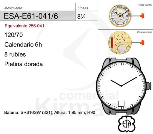 Movimiento Reloj Cuarzo ETA ESA-E61-041/6 Calendario 6H