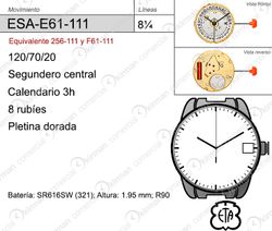 Movimiento Reloj Cuarzo ETA ESA-E61-111 Calendario 3H