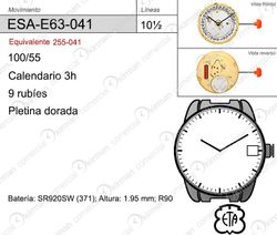 Movimiento Reloj Cuarzo ETA ESA-E63-041 Calendario 3H