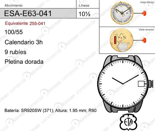 Movimiento Reloj Cuarzo ETA ESA-E63-041 Calendario 3H