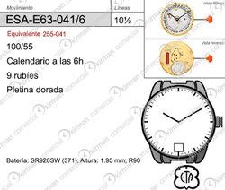 Movimiento Reloj Cuarzo ETA ESA-E63-041/6 Calendario 6H
