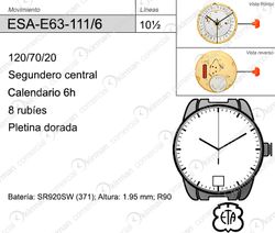 Movimiento Reloj Cuarzo ETA ESA-E63-111/6 Calendario 6H