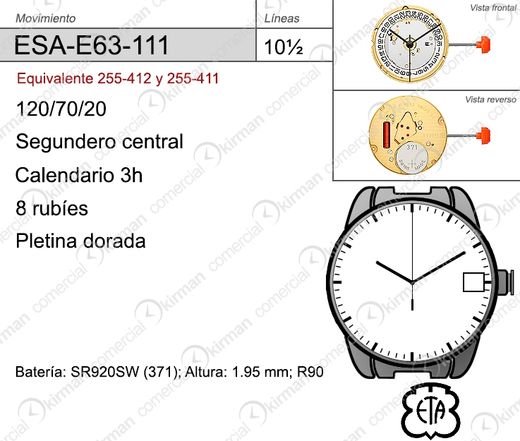 Movimiento Reloj Cuarzo ETA ESA-E63-111