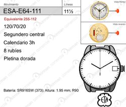 Movimiento Reloj Cuarzo ETA ESA-E64-111 Calendario 3H