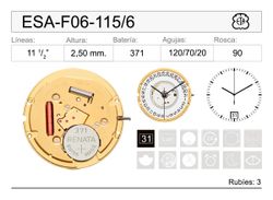 Movimiento Reloj Cuarzo ETA ESA-F06-115/6 Calendario 6H