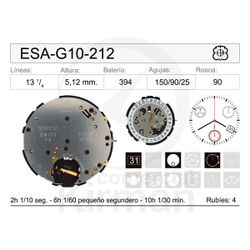 Movimiento Reloj Cuarzo ETA ESA-G10-212 Calendario 4H