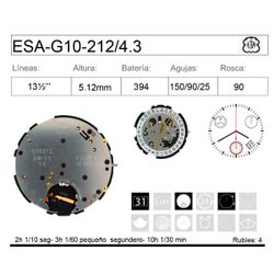 Movimiento Reloj Cuarzo ETA ESA-G10-212/4.3 Calendario 4,3H