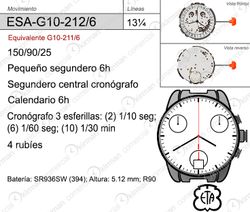 Movimiento Reloj Cuarzo ETA ESA-G10-212/6 Calendario 6H