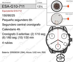 Movimiento Reloj Cuarzo ETA ESA-G10-712 Calendario 4H