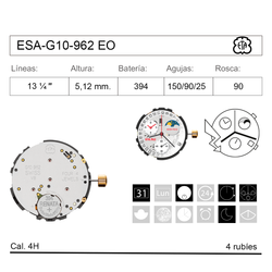 Movimiento Reloj Cuarzo ETA ESA-G10-962 Fase Lunar Calendario 4H