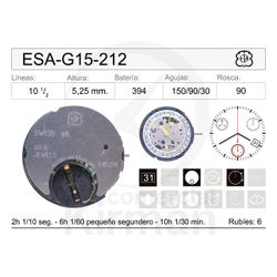 Movimiento Reloj Cuarzo ETA ESA-G15-212 Calendario 4H