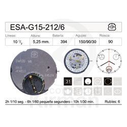 Movimiento Reloj Cuarzo ETA ESA-G15-212/6 Calendario 6H