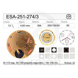 Movimiento Reloj Cuarzo ETA SA-251-274/3 Calendario 3H