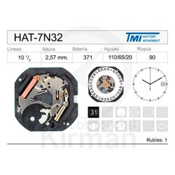 Movimiento Reloj Hattori Cuarzo HAT-7N32 Calendario 3H