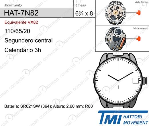 Movimiento Reloj Hattori Cuarzo HAT-7N82 Calendario 3H