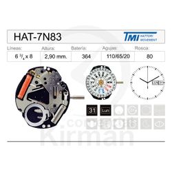 Movimiento Reloj Hattori Cuarzo HAT-7N83 Calendario 3H