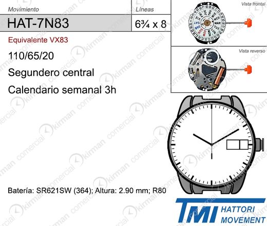 Movimiento Reloj Hattori Cuarzo HAT-7N83 Calendario 3H