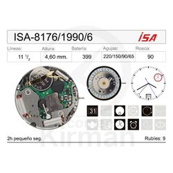 Movimiento Reloj Isa Cuarzo ISA-8176/1990/6 Calendario 6H