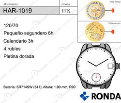 Movimiento Reloj Ronda Cuarzo HAR-1019 Calendario 3H