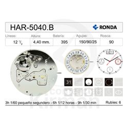 Movimiento Reloj Ronda Cuarzo HAR-5040.B Calendario 12H