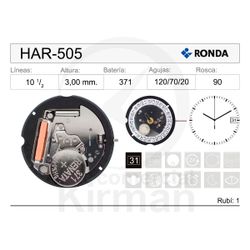Movimiento Reloj Ronda Cuarzo HAR-505 Calendario 3H