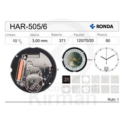 Movimiento Reloj Ronda Cuarzo HAR-505/6 Calendario 6H