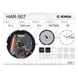 Movimiento Reloj Ronda Cuarzo HAR-507 Calendario 3H