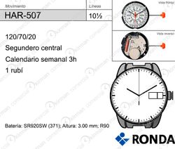 Movimiento Reloj Ronda Cuarzo HAR-507 Calendario 3H