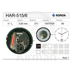 Movimiento Reloj Ronda Cuarzo HAR-515/6 Calendario 6H