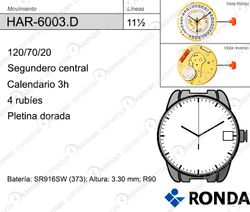Movimiento Reloj Ronda Cuarzo HAR-6003.D Calendario 3H