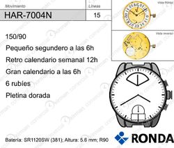 Movimiento Reloj Ronda Cuarzo HAR-7004N Gran Calendario 6H