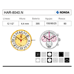 Movimiento Reloj Ronda Cuarzo HAR-8040.N Calendario 6H