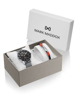 Pack Mark Maddox Hombre HM7146-57 Reloj Acero Esterilla y Pulsera de cuero