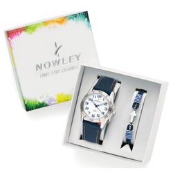 Pack Reloj Nowley Infantil 8-0989-0-2 Acero Piel Azul Analogico Pulsera Piel Azul