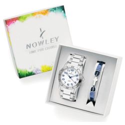 Pack Reloj Nowley Infantil 8-0990-0-2 Acero Analogico Pulsera Piel Azul