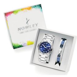 Pack Reloj Nowley Infantil 8-0990-0-3 Acero Analogico Pulsera Piel Azul