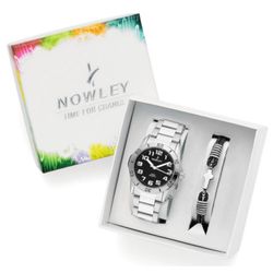 Pack Reloj Nowley Infantil 8-0990-0-4 Acero Analogico Pulsera Piel Negra