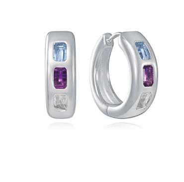 Pendientes Acero Baño Plata Viceroy Mujer 14456E01000 Aro C. Piedras Ropacio Azul, Topacio Blanco & Amatista