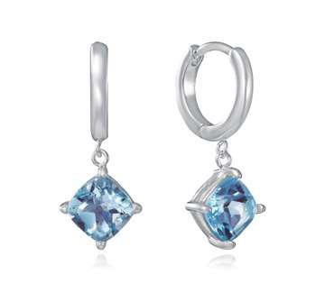 Pendientes Acero Baño Plata Viceroy Mujer 14457E01013 Aro C. Colgante Piedra Topacio Azul