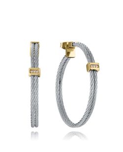 Pendientes Acero Bicolor Dorado Viceroy 4,5cm 15193E01000 Aro Doble Cable Unido