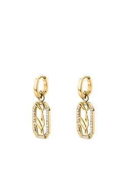 Pendientes Acero Dorado Karl Lagerfeld Mujer KLAYC45 Aro C. Colgante Logo Karl Circonitas