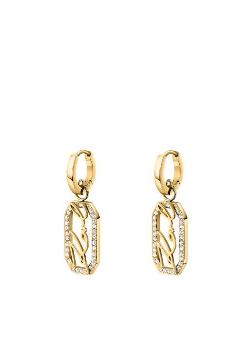 Pendientes Acero Dorado Karl Lagerfeld Mujer KLAYC45 Aro C. Colgante Logo Karl Circonitas