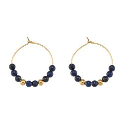 Pendientes Acero Dorado Mujer 25mm PAM0001DOLPXX Círculo Piedras Minerales Lapislázuli