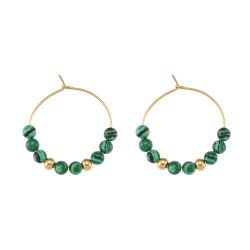 Pendientes Acero Dorado Mujer 25mm PAM0001DOMQXX Círculo Piedras Minerales Cornaline