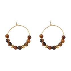 Pendientes Acero Dorado Mujer 25mm PAM0001DOOTXX Círculo Piedras Minerales Prehnita